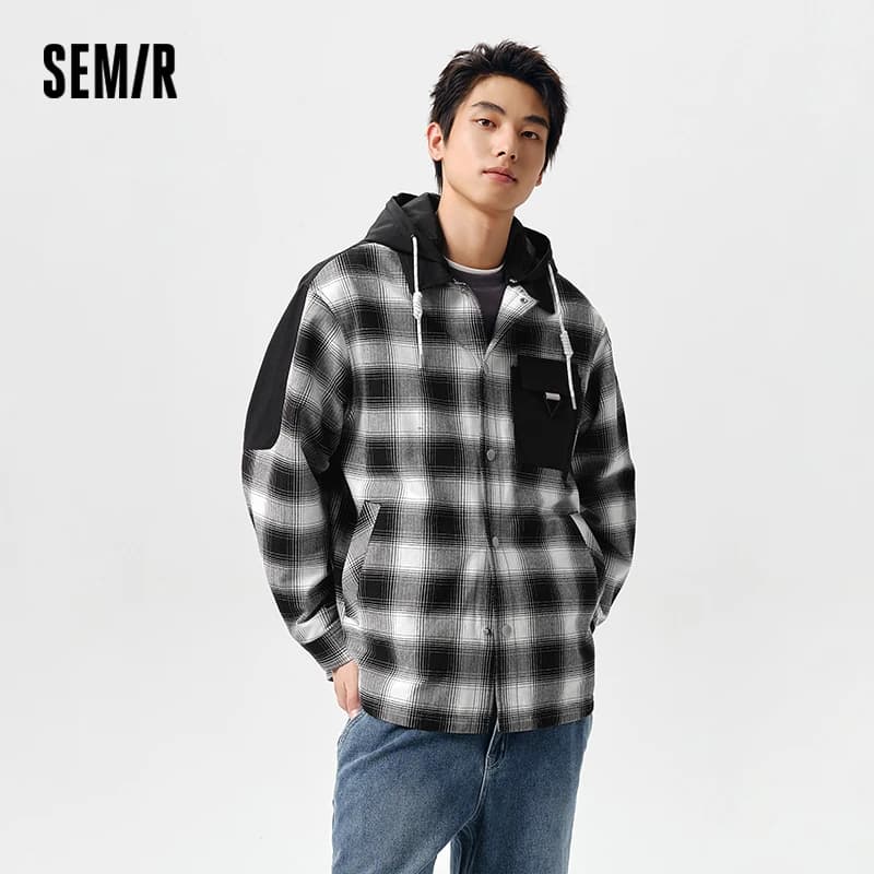Semir Capispalla da uomo 2024 Primavera Nuovo Patchwork Colore a contrasto Top a quadretti Staccabile con cappuccio Alla moda
