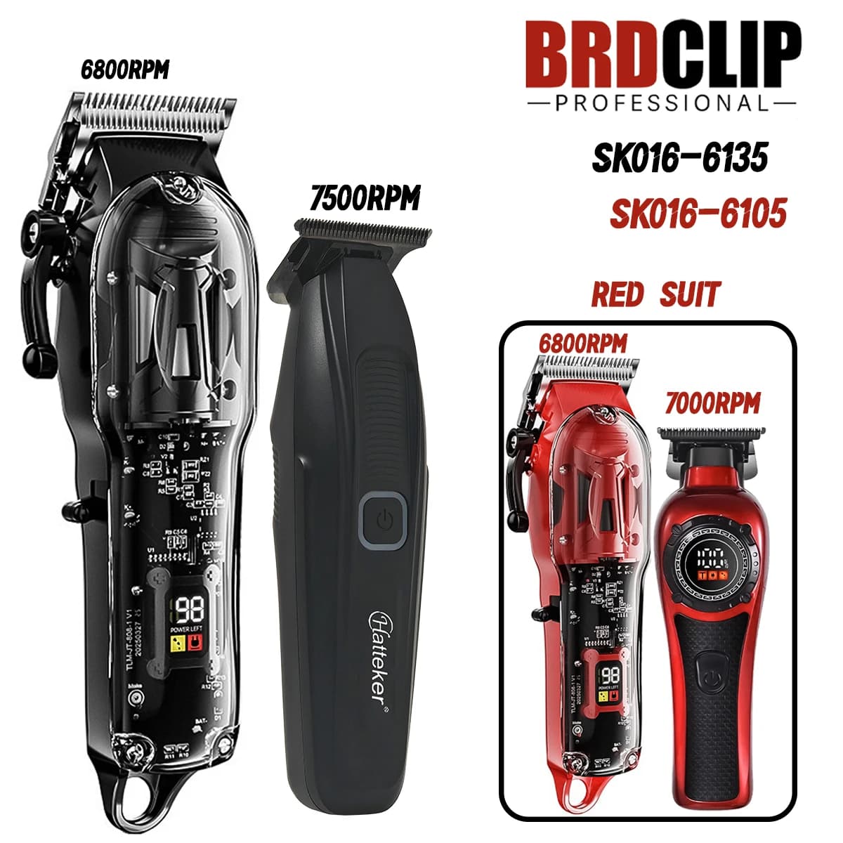 BRDCLIP 016 6135 6800RPM 7500RPM Professional haircut from barber transparent digital haircut tool for home use