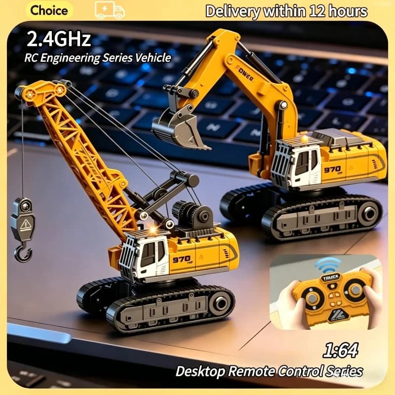 Mini Auto RC in Lega 1:64, Carrello Elevatore, Gru, Escavatore 2.4G, Gioco da Tavolo, Camion da Costruzione Telecomandato, Giocattolo per Bambini, Regali per le Feste