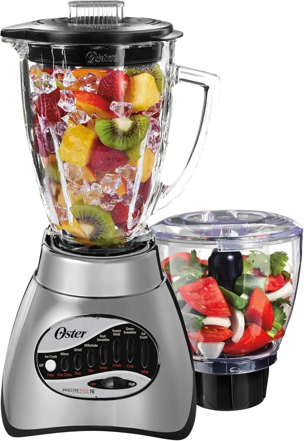 16-Speed Blender with Food Chopper & 6-Cup Glass Jar, Countertop Blender, Brushed Nickel