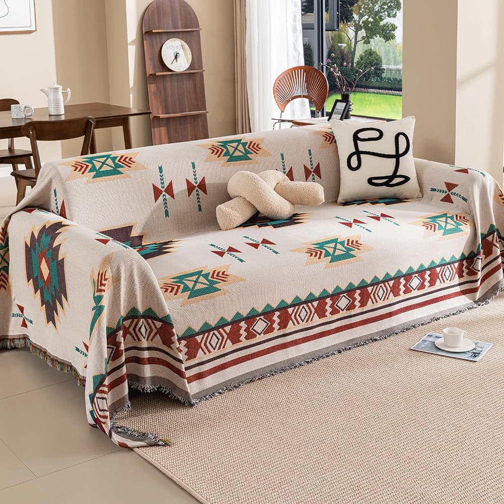 A Geometric Pattern Sofa Parabolic Cover - Reversible Soft Sofa Blanket - Bohemian Sofa Cover - Pet and Child Decoration Oversiz