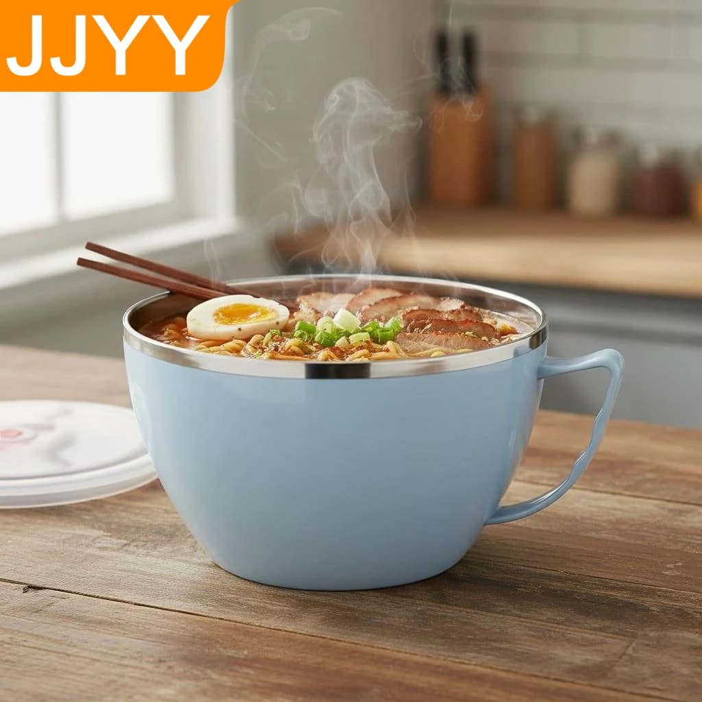 Contenitore Termico per Pranzo in Acciaio Inox a Doppio Strato, Ciotola Anti-scottatura per Riso e Zuppa con Manico