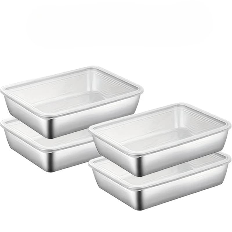 4pcs Stainless Steel Food Storage Container Set Meal Prep Fridge Organizer Home Kitchen Accessories Tools 2 Boxes 2 Lids