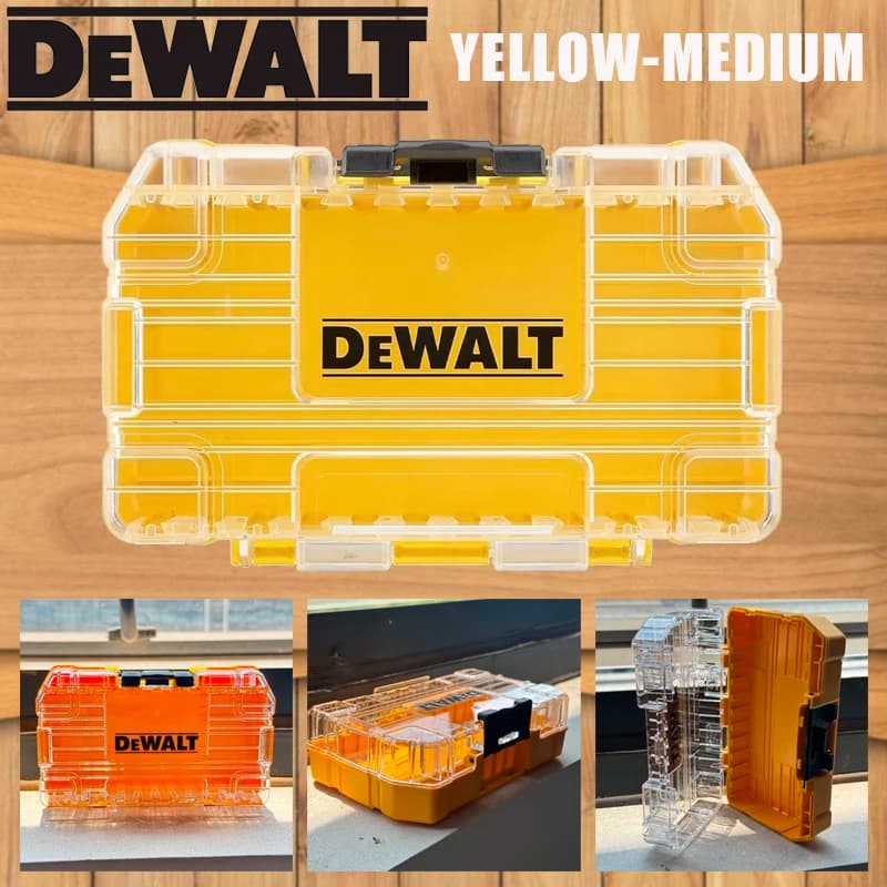 DEWALT Medium Tough Case+ Tool Box Clear Lid Impact Resistant Portable Screwdriver Bit Organizer Drill Bit Storage Case