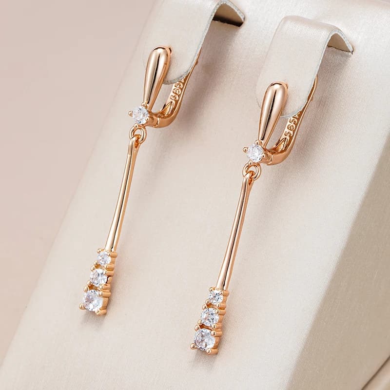 Kinel Trendy 585 Long Pink Gold Pendant Earrings for Women Elegant daily jewelry Wedding Earrings with natural zircons Gift