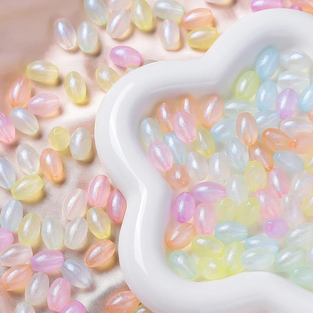50 Pezzi Perline Acriliche Luminose Colorate, Perline Ovali Lucide per Orecchini, Collane, Bracciali, Accessori per Creazione di Gioielli Fai-da-Te