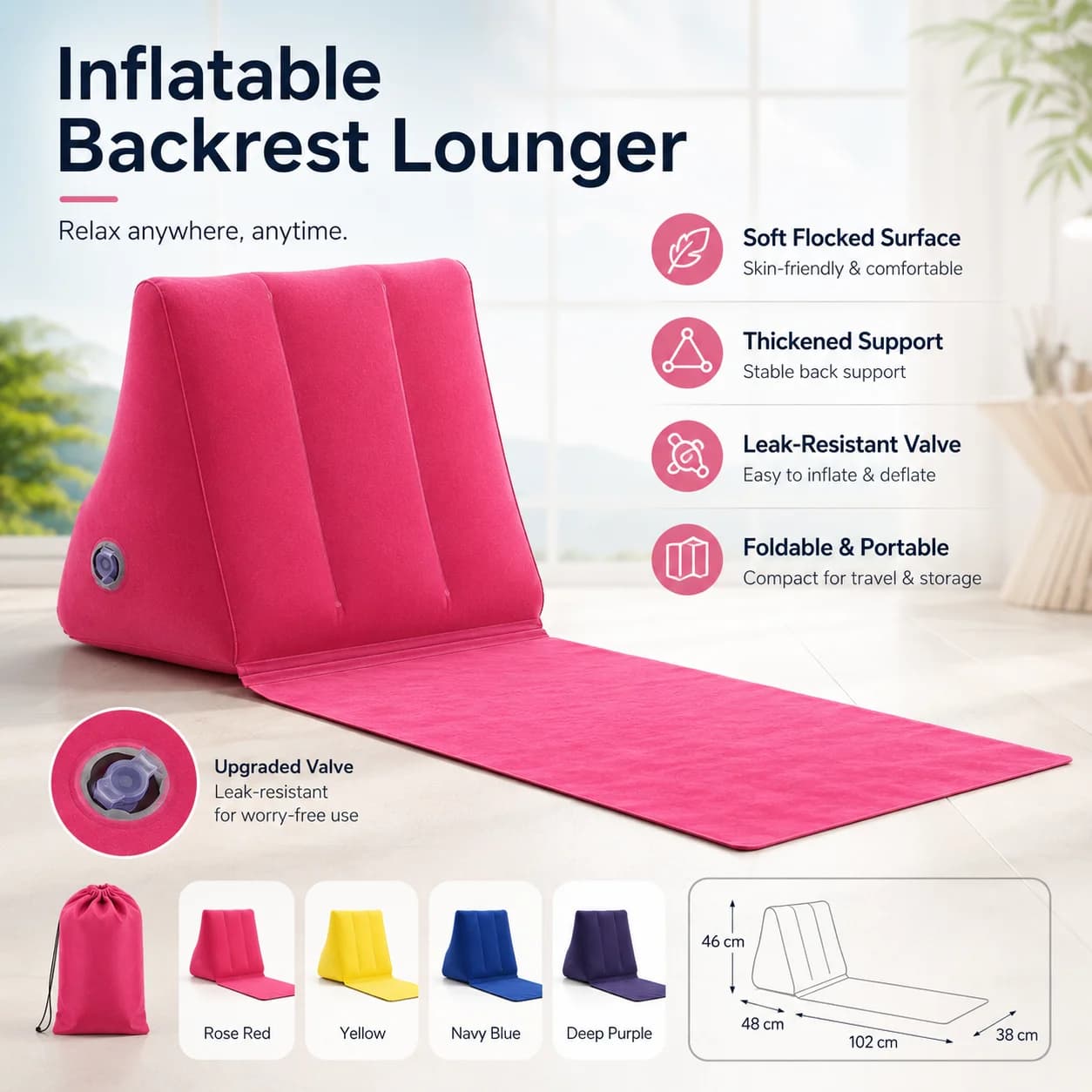 Inflatable Travel Mattress Foldable Soft Mat Chair Leisure Lounger Equipped Back Pillow Cushion For Camping Beach Relaxation