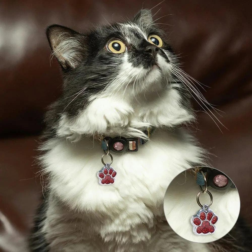 Cat Dog Paw Print Dog Cat Tags Anti-Lost Exquisite Pet Glitter Pendant Personalized with Hook Pet Collar Tag Pendant Puppy