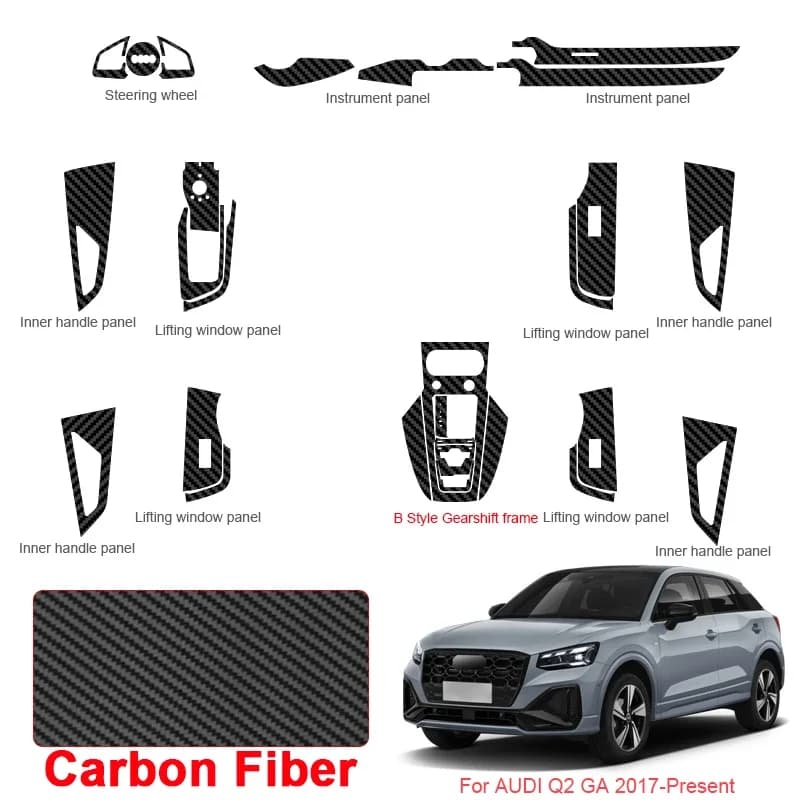 Auto Nero Carbonio Adesivo Interno Finestra di Sollevamento Pannello Decal Gear Porta Interna Pellicola Protettiva Accessorio Per Audi Q2 GA 2017-2026