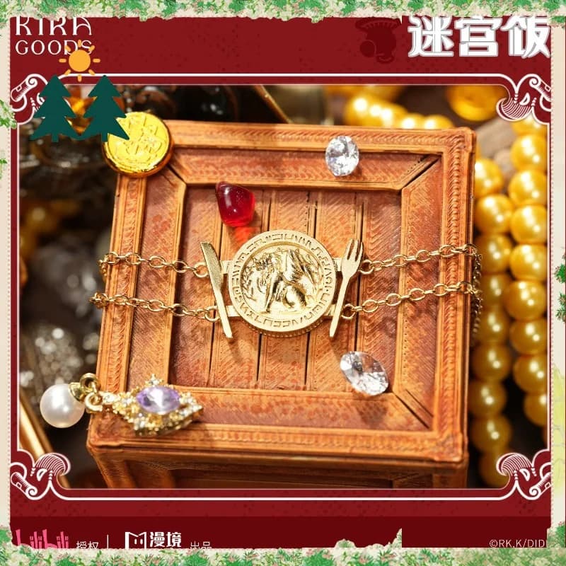 Original Delicious in Dungeon Coin Bug Bracelet Copper Gold Plated Cute Fun Collectible Jewelry Ornament Girl Boys Gift