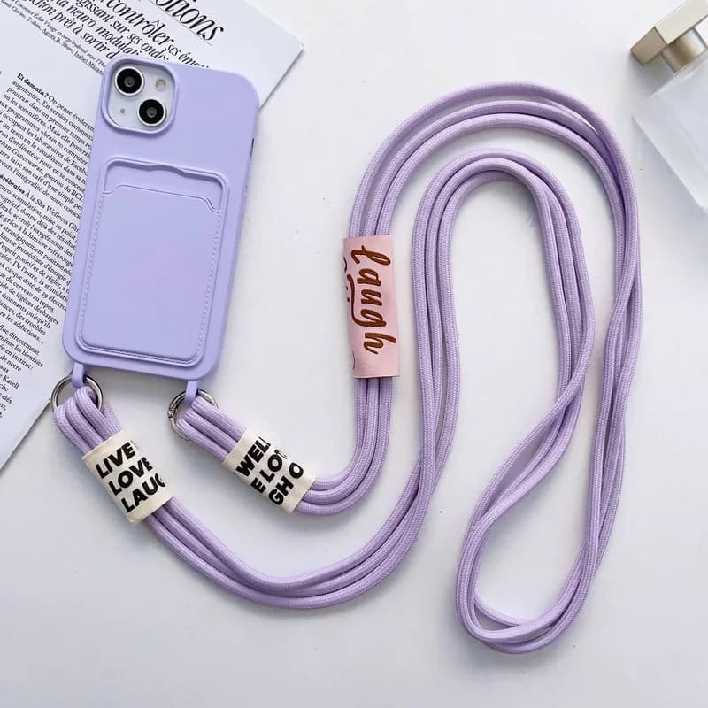 Cordino a tracolla con porta carte custodia per telefono per IPhone 15 14 Plus 13 12 11 Pro Max custodia protettiva antiurto in Silicone