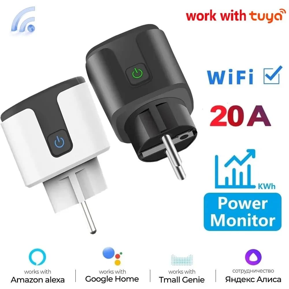 Tuya Smart Plug EU 20A Power Monitor Adapter Timer socket Smart Home Wireless compatible Alexa Google HOME
