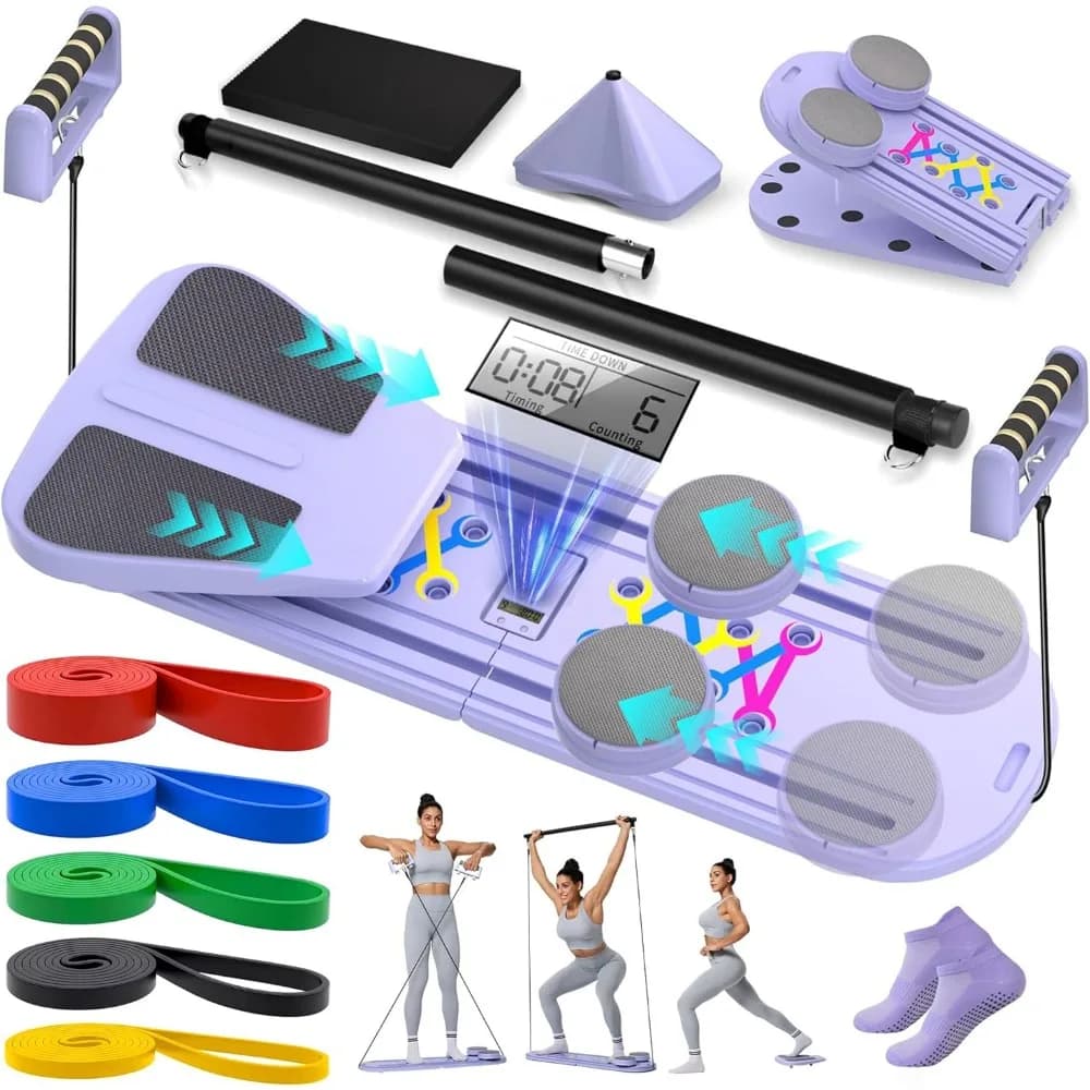 Set Pilates Reformer Pieghevole 9 in 1 con Calzini Yoga e Bande di Resistenza per Allenamento a Casa