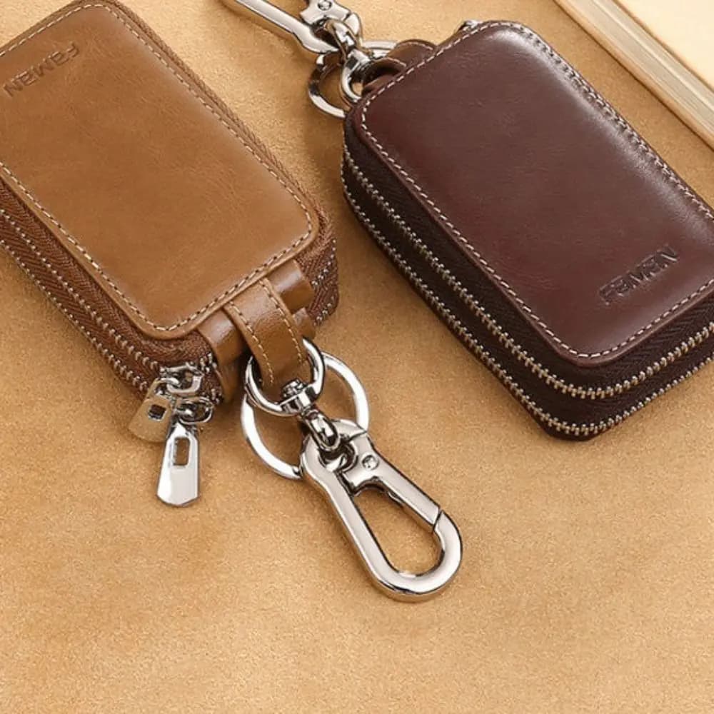 Custodia universale per chiavi a doppio strato con cerniera Mini custodia per chiavi per auto Custodia portatile per chiavi in PU da uomo