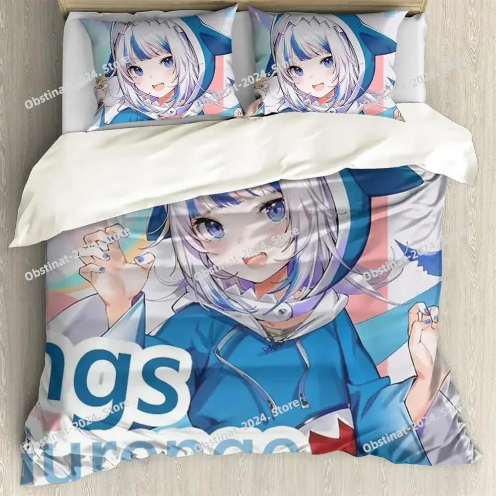 Anime Hololive EN Gawr Gura 3D Printed Bedding Set Duvet Covers Pillowcases Comforter Bedding Set Bedclothes Bed Linen