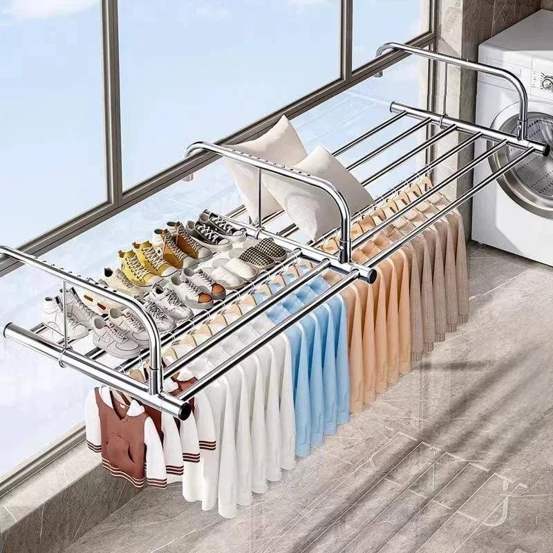 Small Window Direct Sunlight Shoe Rack Home Laundry Drying Stand Stainless Steel Windowledge Clothes Hanger Storage Organizer