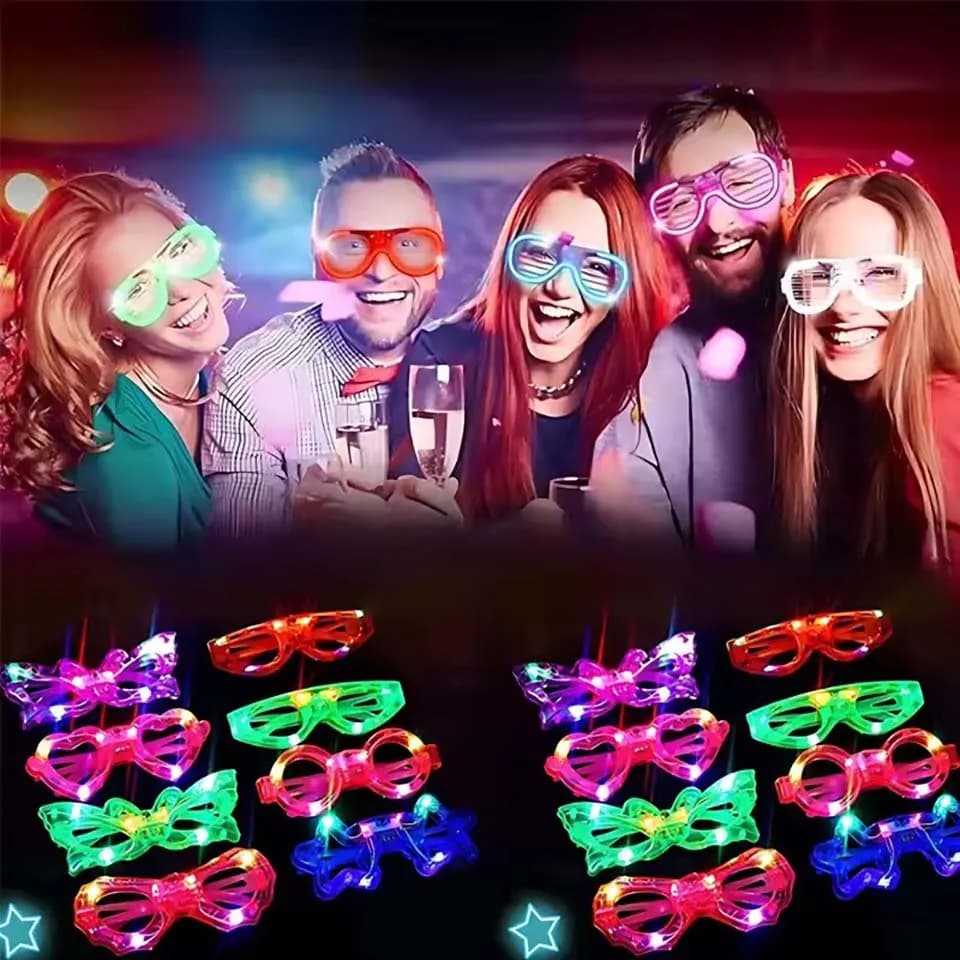 10/20/30/40/50 Pcs LED Light Up Glasses Glow In The Dark Glasses Neon Party Supplies Adults Birthday Party Decoration