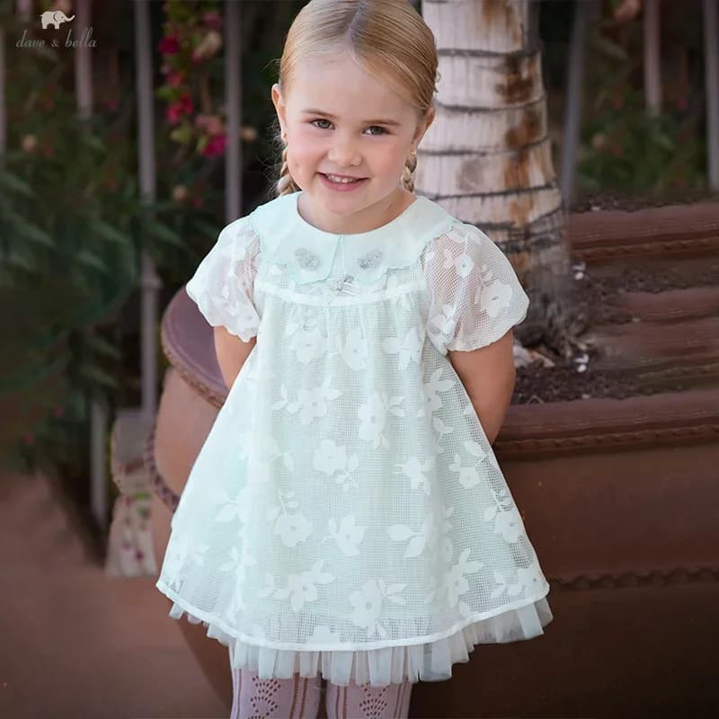 Dave Bella Abito da principessa estivo per bambina per bambini Dolce fascino per bambini Simpatico abito da festa verde con maniche a sbuffo in rete DB 2251622