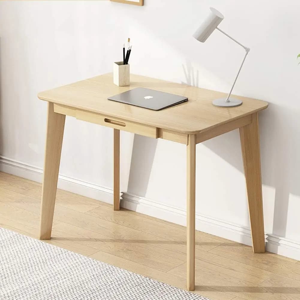 Scrivania in Legno Massello con Cassetto per Ufficio Domestico, Tavolo da Lavoro e Studio per Computer Portatile