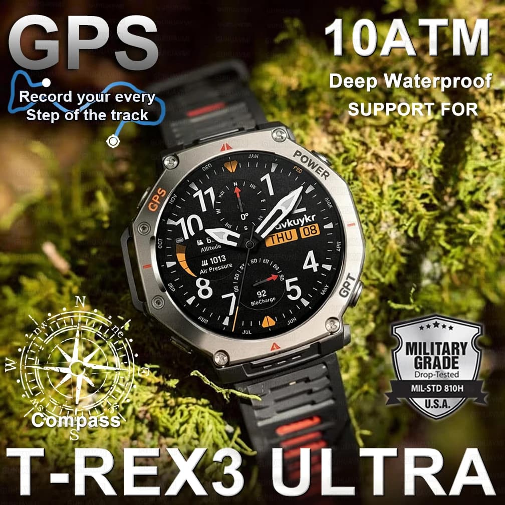 Orologio Intelligente Militare Originale T-Rex 3 Ultra GPS con Bussola, Altimetro, Barometro, Impermeabile 10ATM IP69K, Display AMOLED, Chiamate Bluetooth