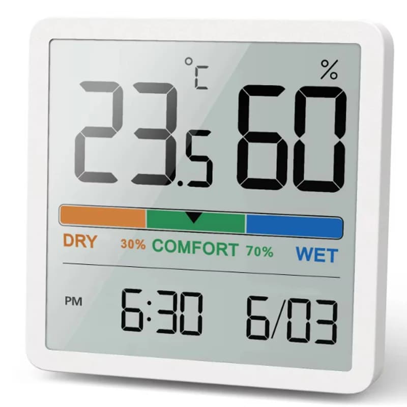 LCD digital thermometer and hygrometer sensor instrument, new type of digital clock to measure temperature and domestic internal humidity