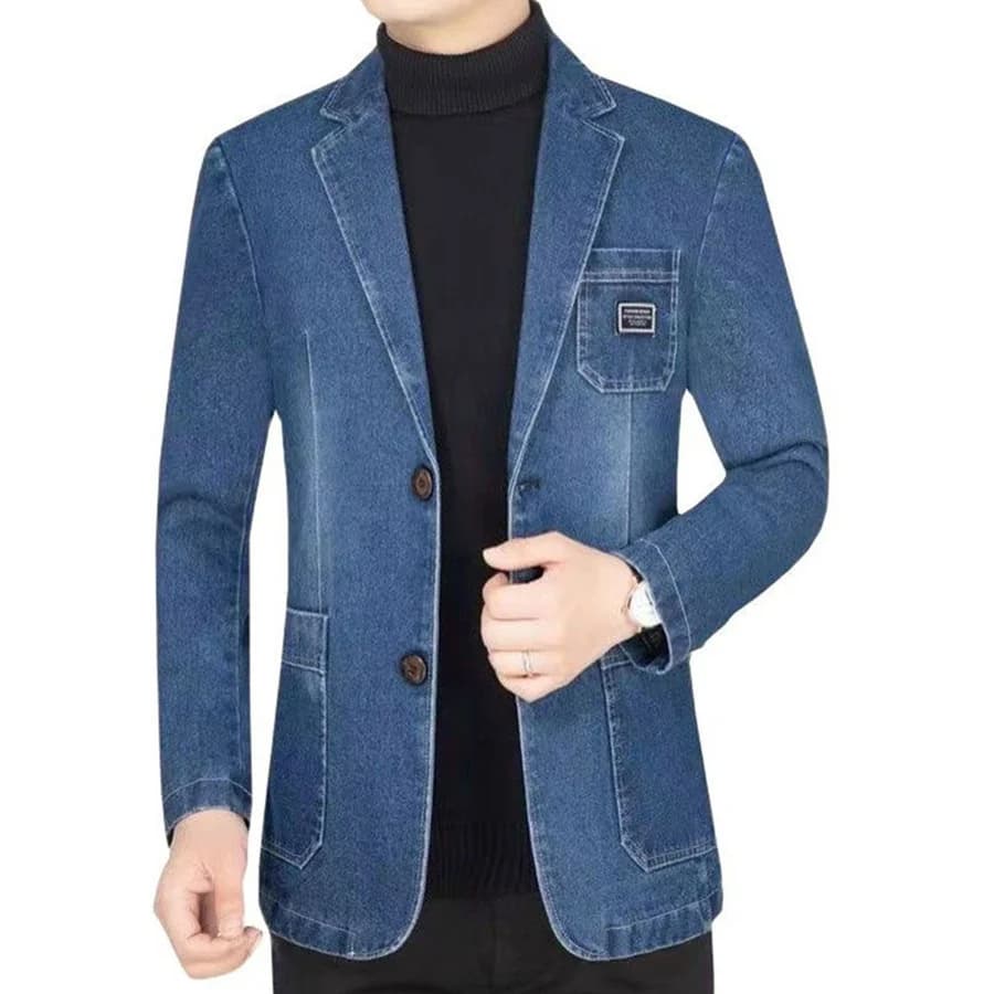 New 2026 Men's Spring Autumn Denim Suit Jacket Suit Collar Jeans Jacket High-end Coat Trend Single-breasted Casual Men Clothing
