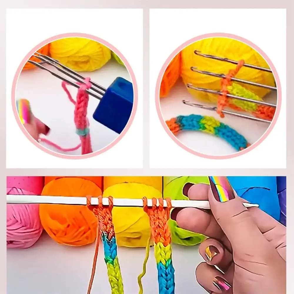 Pratico Strumento Portatile per Uncinetto con 3/4 Aghi, Ago da Maglia Manuale con Impugnatura Ergonomica, Efficiente Strumento per Lavorare a Maglia, Ideale per Viaggi