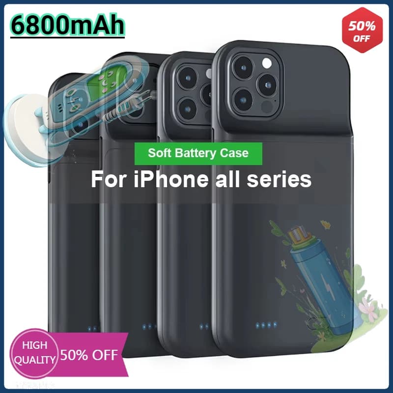 Custodia Caricabatterie Powerbank da 6800mAh per iPhone 6 7 8 SE XR X XS 11 12 13 14 15 16 Pro - Custodia di Ricarica Esterna di Emergenza