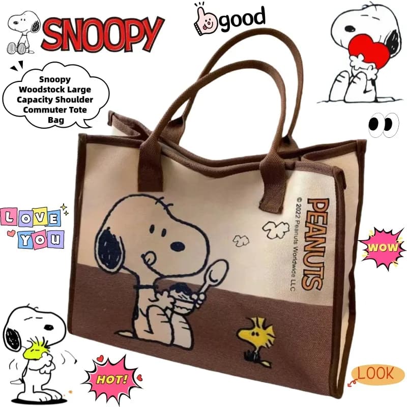 Borsa a Tracolla Snoopy Woodstock Cartoon Grande Capacità, Borsa Tote Creativa per Pendolari, Borsa in Tela con Design Animato per Studenti