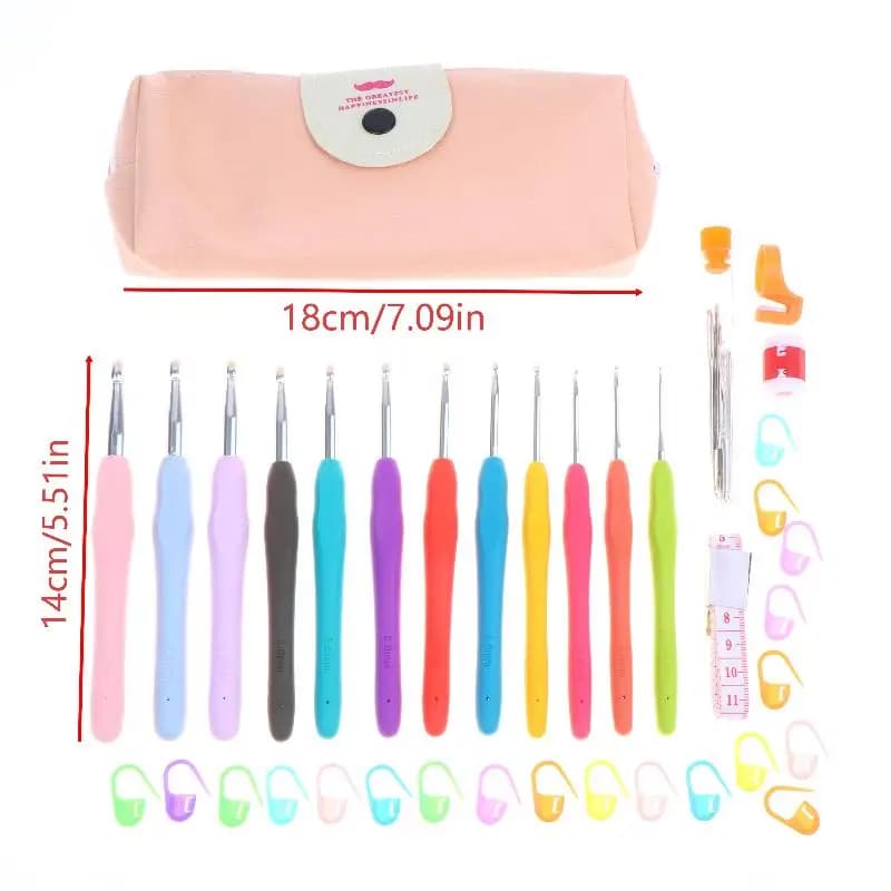 New Portable Crochet Hook Set BPA-Free Multicolor Knitting Needles with Storage Bag for Kid Safe Weaving Activities
