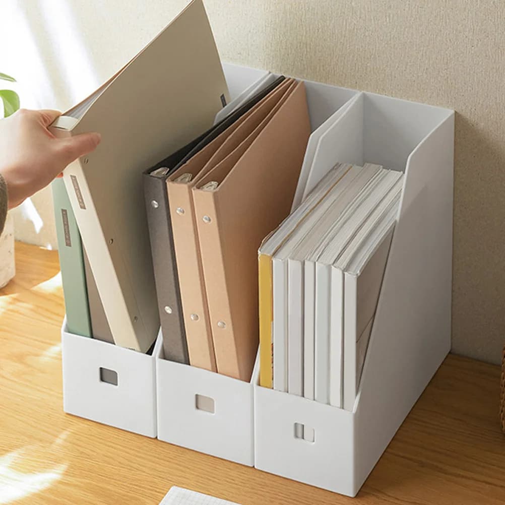 3 pezzi di cartelle di file da tavolo scatola di immagazzinaggio documenti ganizer portariviste vassoio di plastica rack verticale forniture per ufficio scrivania