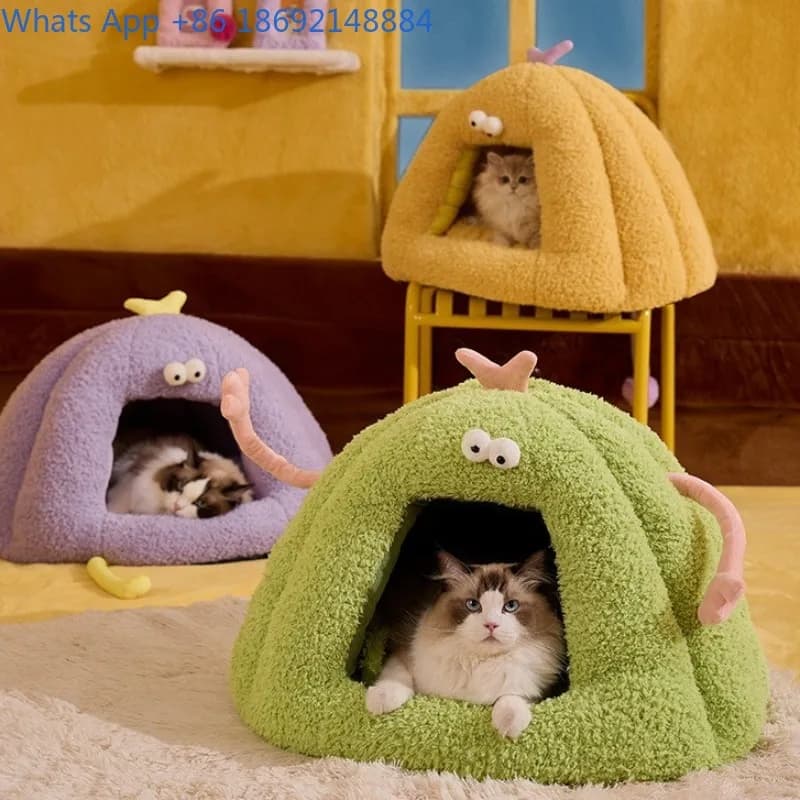 Nuova cuccia per cani per tutte le stagioni, universale, semi-chiusa, in peluche, con tappetino, accessori per animali domestici