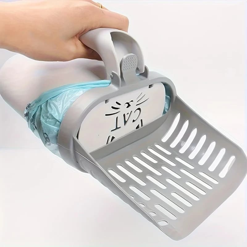 Paletta per lettiera per gatti con supporto per sacchetto di rifiuti, detergente per lettiera in plastica per gatti, facile da usare per tutte le razze di gatti, forniture per animali domestici