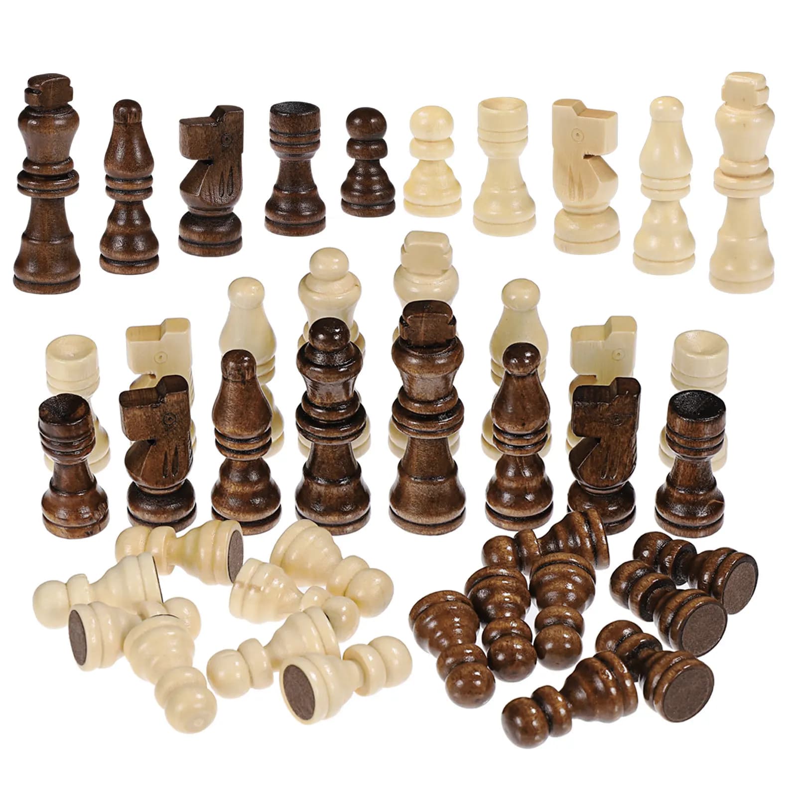 32Pcs Wooden Chess Pieces International Chess Game Pieces Set Brown and White for Children Beginners Mind Development Thinking