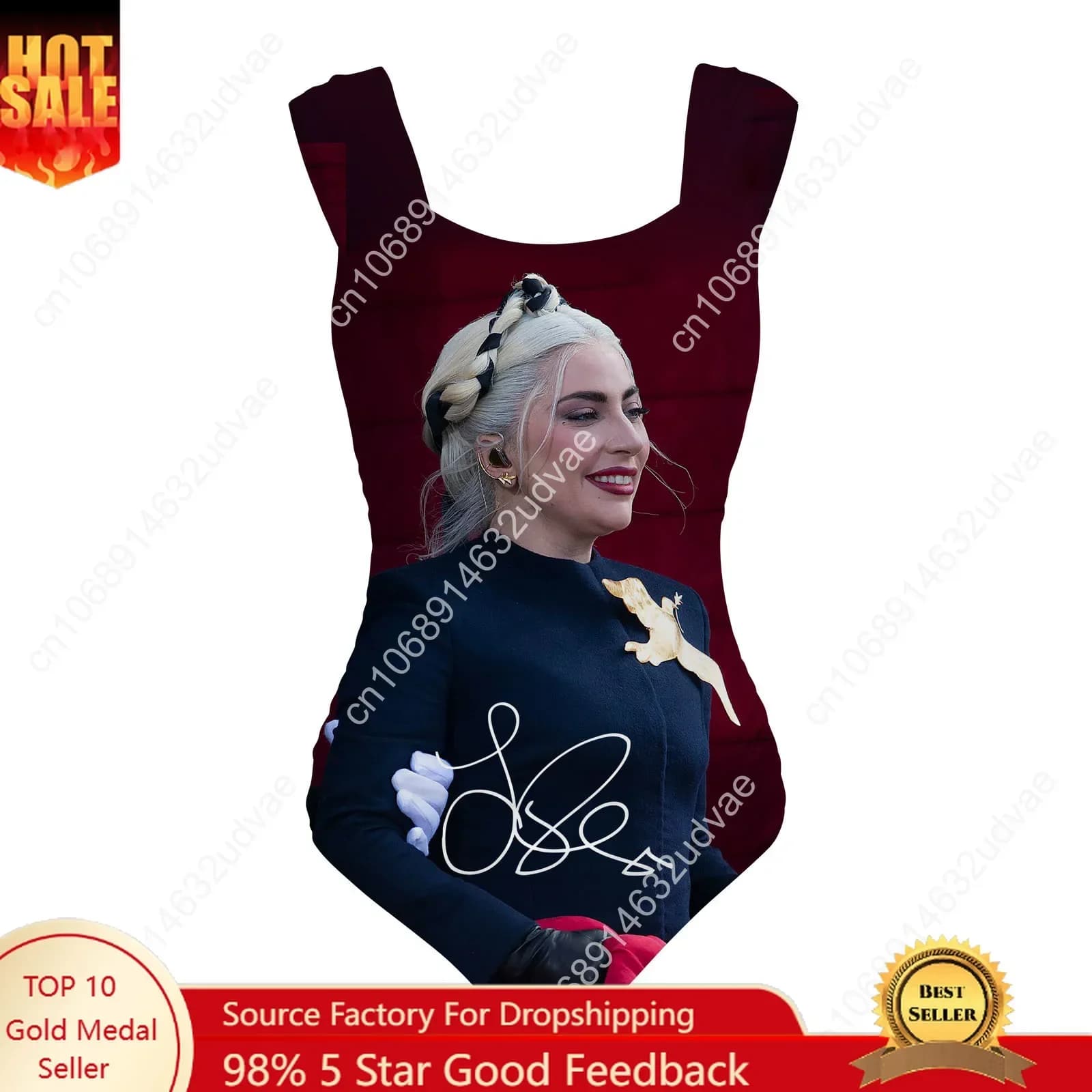 Lady Gaga Swimsuit Wide Strap Women Bathing Suits Personalized Swimwear Pool Party Sexy Bikini Customize Beachwear