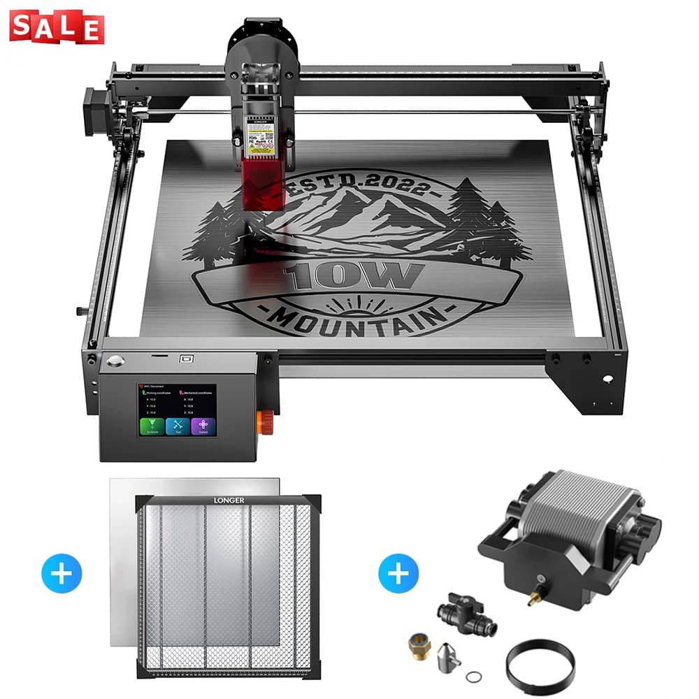 Macchina da taglio per incisione laser RAY5 10W + KIT assistenza pompa aria + Tavolo da lavoro a nido d'ape 500 * 500mm Strumenti per taglierina per incisore CNC fai da te