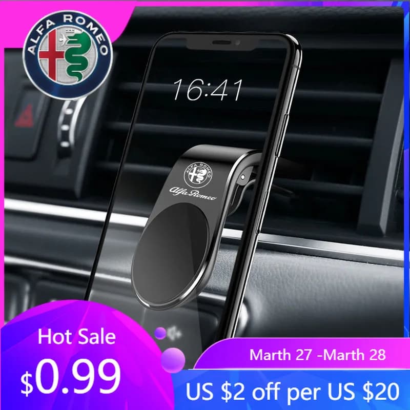 Supporto Magnetico per Telefono da Auto per Alfa Romeo, Clip per Presa d'Aria, Supporto per Telefono per Alfa Romeo Giulia, Stelvio, Giulietta, 159, 147