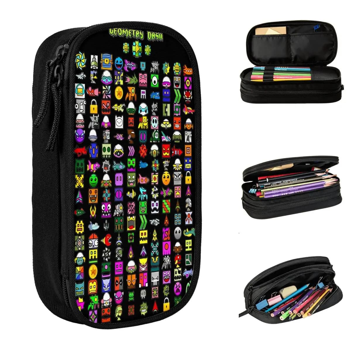 Geometry Dash Game Music Pencil Cases Cute Geometric Dash Pen Box Bag Student Large Storage School Supplies Gift Pencilcases