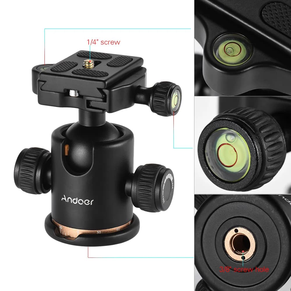 BEIKE BK-03 Treppiede per fotocamera Testa a sfera con piastra a sgancio rapido Vite da 1/4 "BK-03 Testa a sfera Fotografia Piastra a sgancio rapido