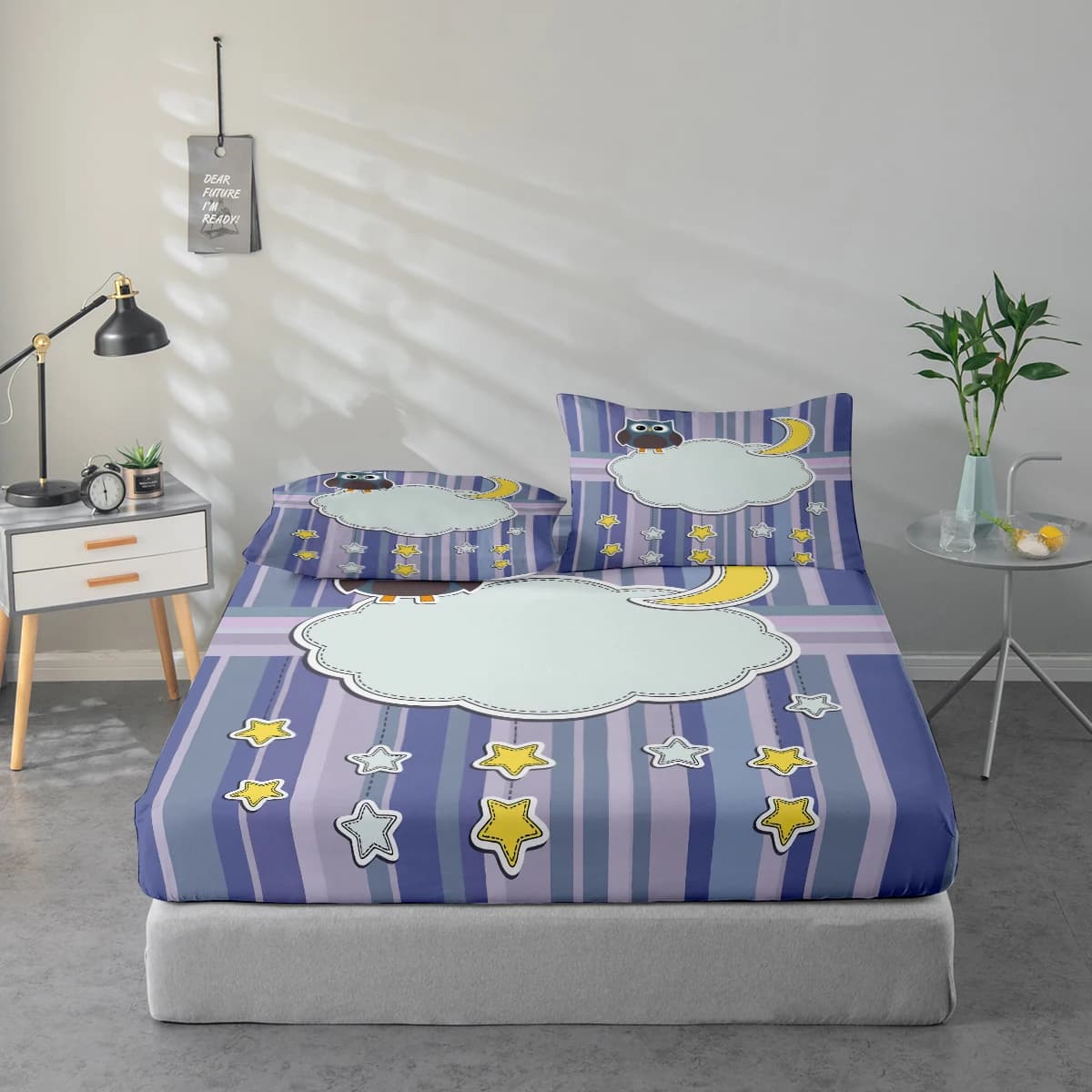 Set di lenzuola con stampa di gufo e stelle lunari, proteggi materasso e combinazione federa. Set di Lenzuola Stampate ad Alta Definizione Include 1 Lenzuolo con Angoli + 1 o 2 Federe (60*100cm e 72*132cm per 1 federa, il resto delle misure per 2 federe). Adatto per Camera da Letto e Stanza degli Ospiti, Biancheria da Letto in Poliestere Ultra Morbido, Lavabile in Lavatrice, Utilizzabile in Tutte le Stagioni