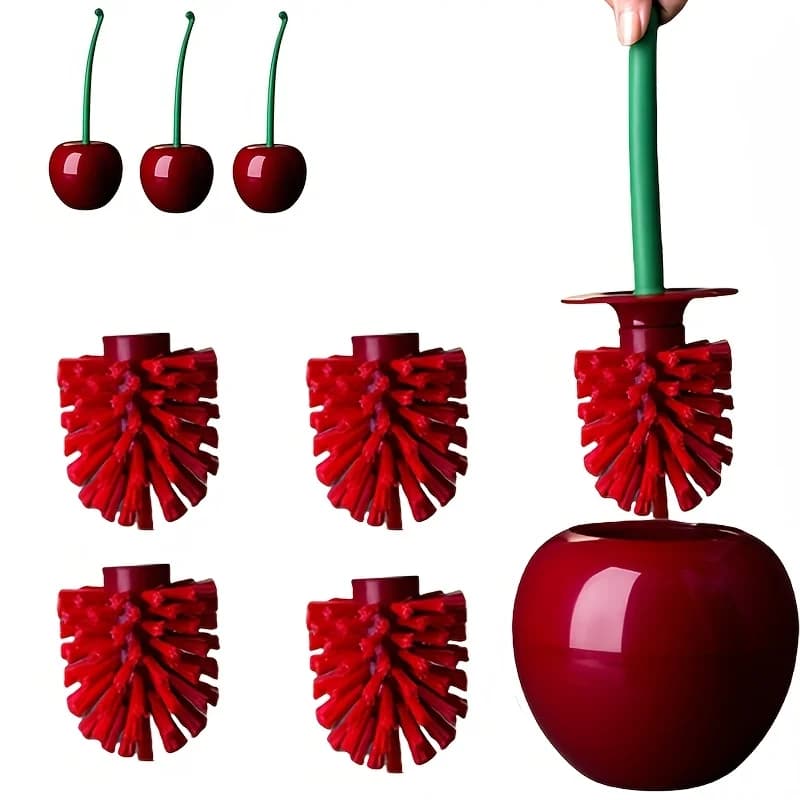 Set scopino rosso, simpatico scopino per WC con manico lungo con testina e manico staccabili, accessorio per la pulizia degli attrezzi da bagno