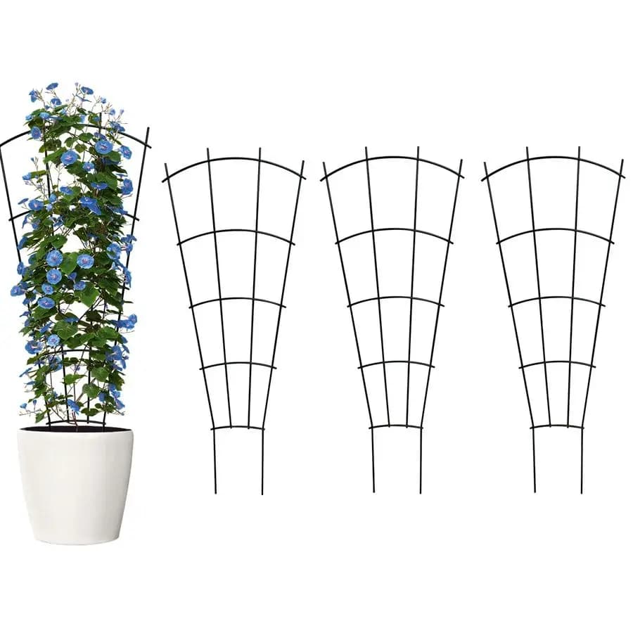 Pack of 32 trays for indoor plants, for climbing pot plants, outdoor metal garden tray, apartment plants, flowers, vines, edera, fan shape, black