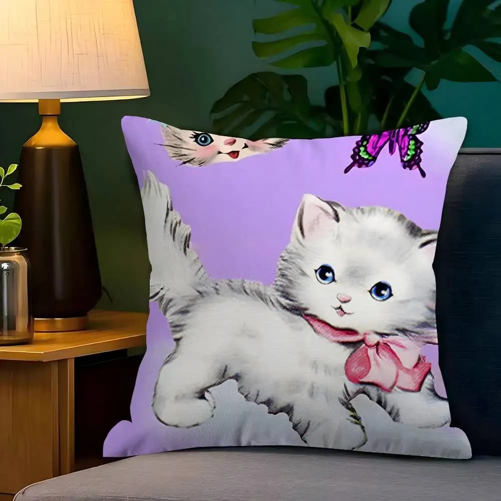 Pillow sheet with cat and kitten cloud pattern, pillow case, sofa and home decoration, customizable