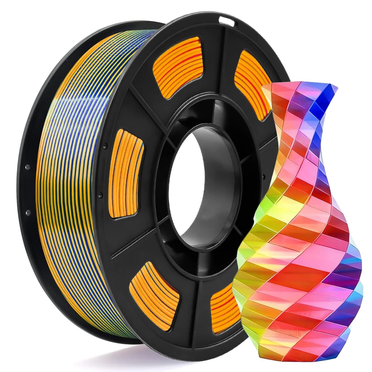 3D Printer Filament PLA in three-tone silk, 175 mm multicolor 3D printing filament, red, blue and yellow filament, 250 g (0.55 pounds)