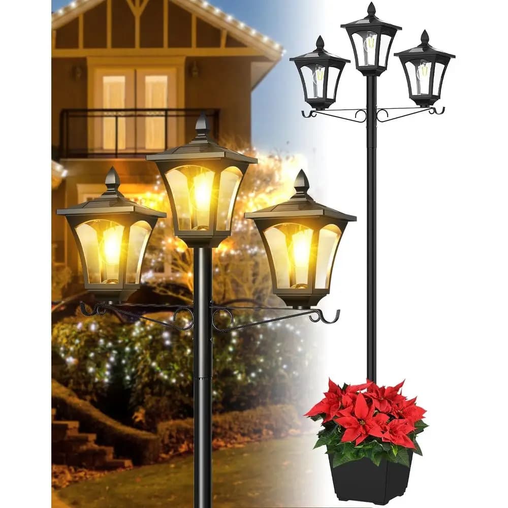 3 Head Solar Lamp, 77 Metal Outdoor Lamp, 200 Lumen Waterproof Outdoor Solar Lights For Backya Garden Drive