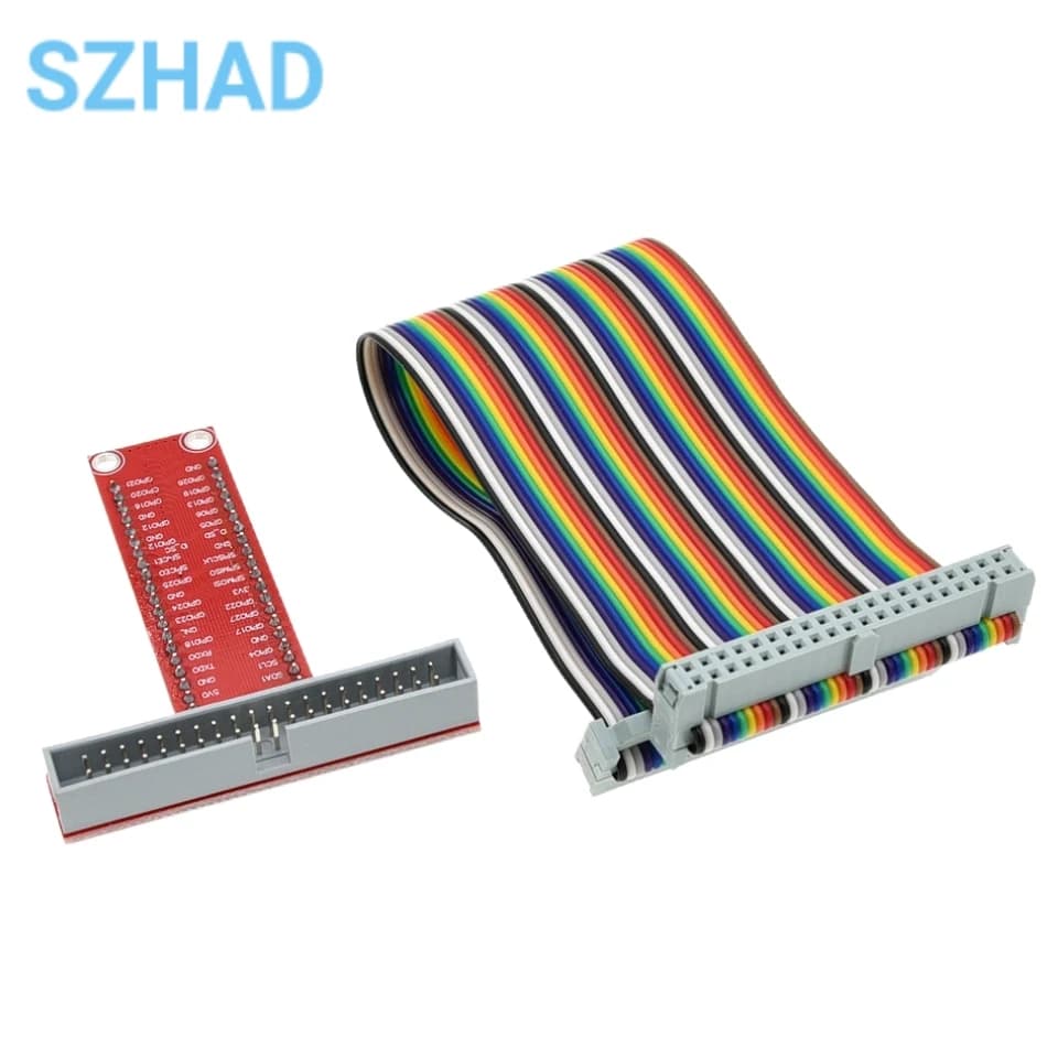 T-shaped GPIO expansion card compatible with Raspberry Pi B+ with 40 pin tape cable for development card