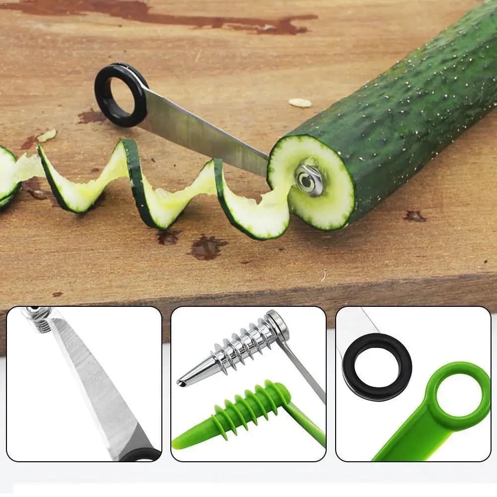 Lama a Spirale per Affettare Cetrioli, Carote, Patate e Verdure, Utensile da Cucina in Acciaio Inox, Accessorio Manuale per Arricciare Alimenti