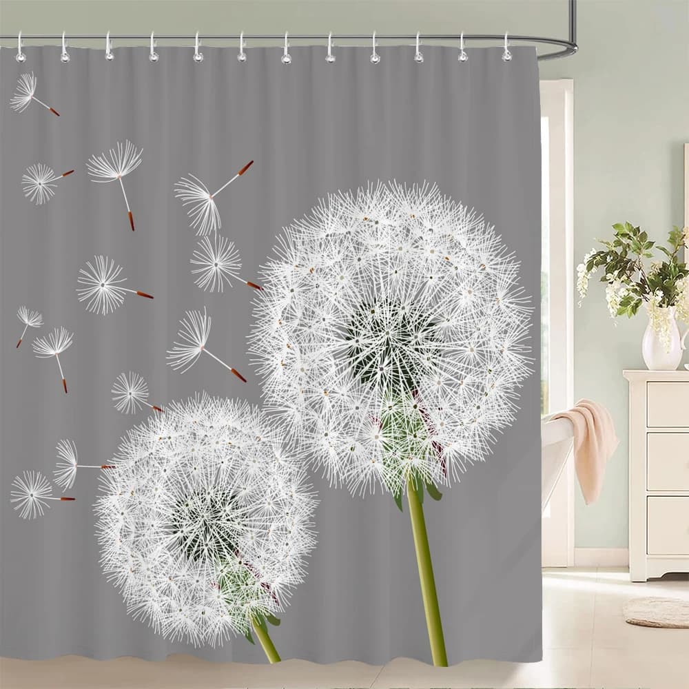 1 tenda da doccia in materiale poliestere con motivo tarassaco, tessuto impermeabile, tenda divisoria stampata con piante per il bagno