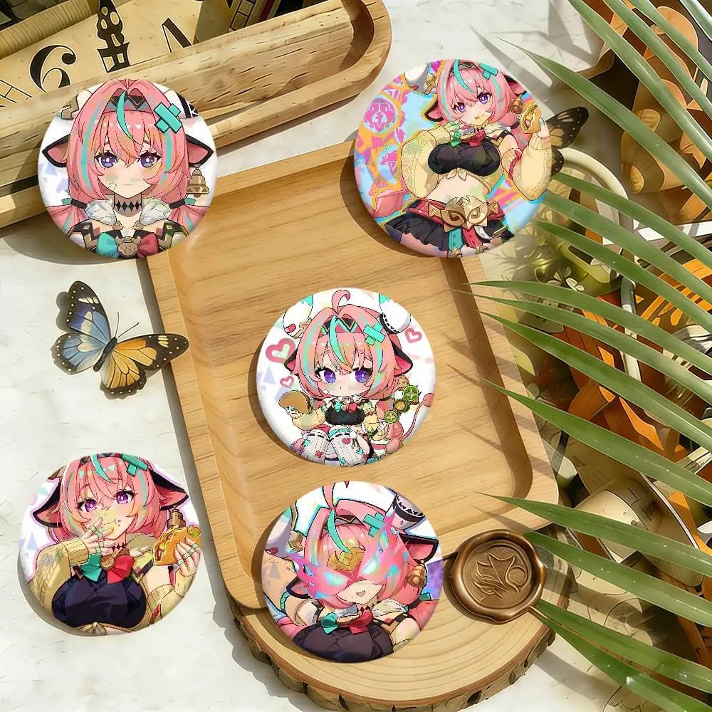 Spilla rotonda kawaii Genshin Impact Varesa, distintivi laser, regali da collezione, decorazioni per cosplay, vestiti e zaini