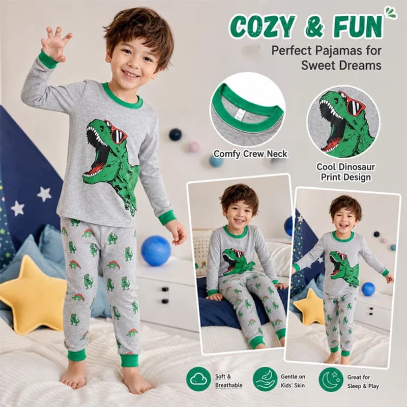 Little Hand Toddler Dinosaur Pajamas Set Kids Long Sleeve Cotton Sleepwear Pjs 2-7Y Loungewear for Boys Birthday Gift